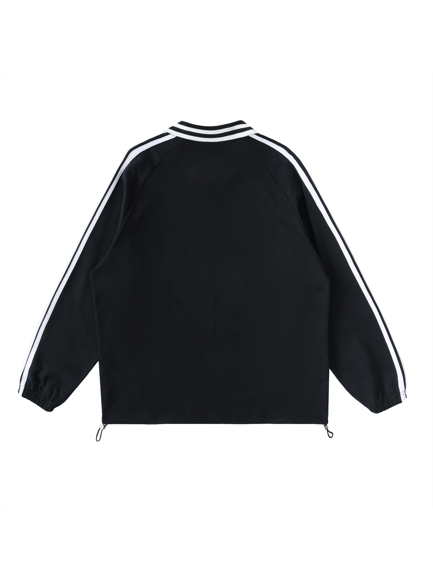 Monarch Contrast Striped Lapel Collar Sweatshirt — Black — Back